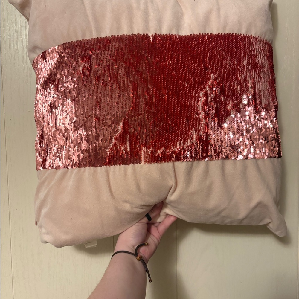 Reversible Sequin Throw Pillow - Red and Cream
